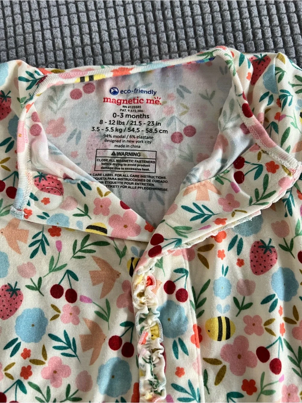 Magnetic Me Baby Floral & Bee Ruffle Footed One-Piece Romper - Like New!